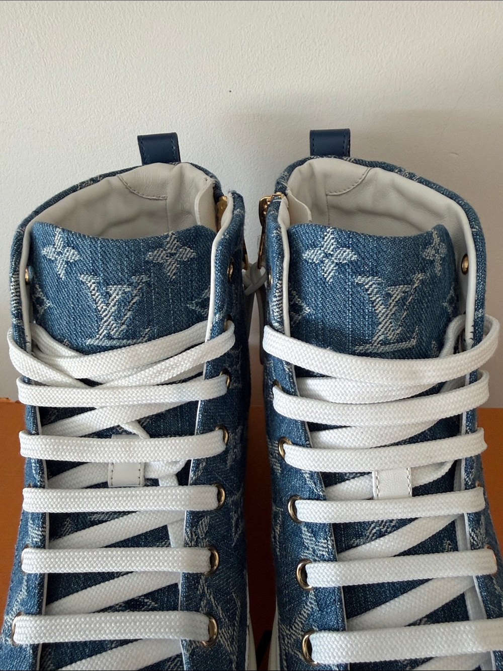 Louis Vuitton Blue Denim Monogram High-Top Sneakers - Picture 7 of 14